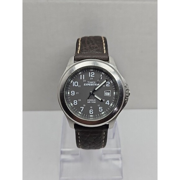 Timex Expedition Indiglo WR50M Date Field Watch Quartz New Battery Leather Strap - Picture 1 of 14